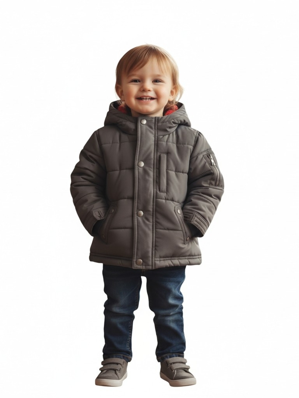 Oshkosh B’Gosh Puffer Coat Boys 24 Mos Gray Buffalo Plaid Flannel Lined Warm